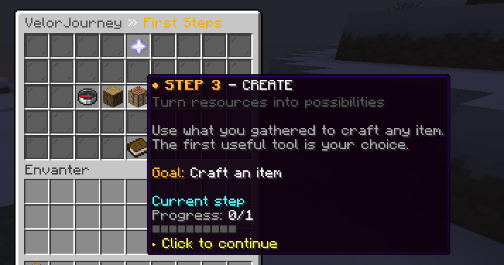 The journey menu: each step shows its goal and current progress.